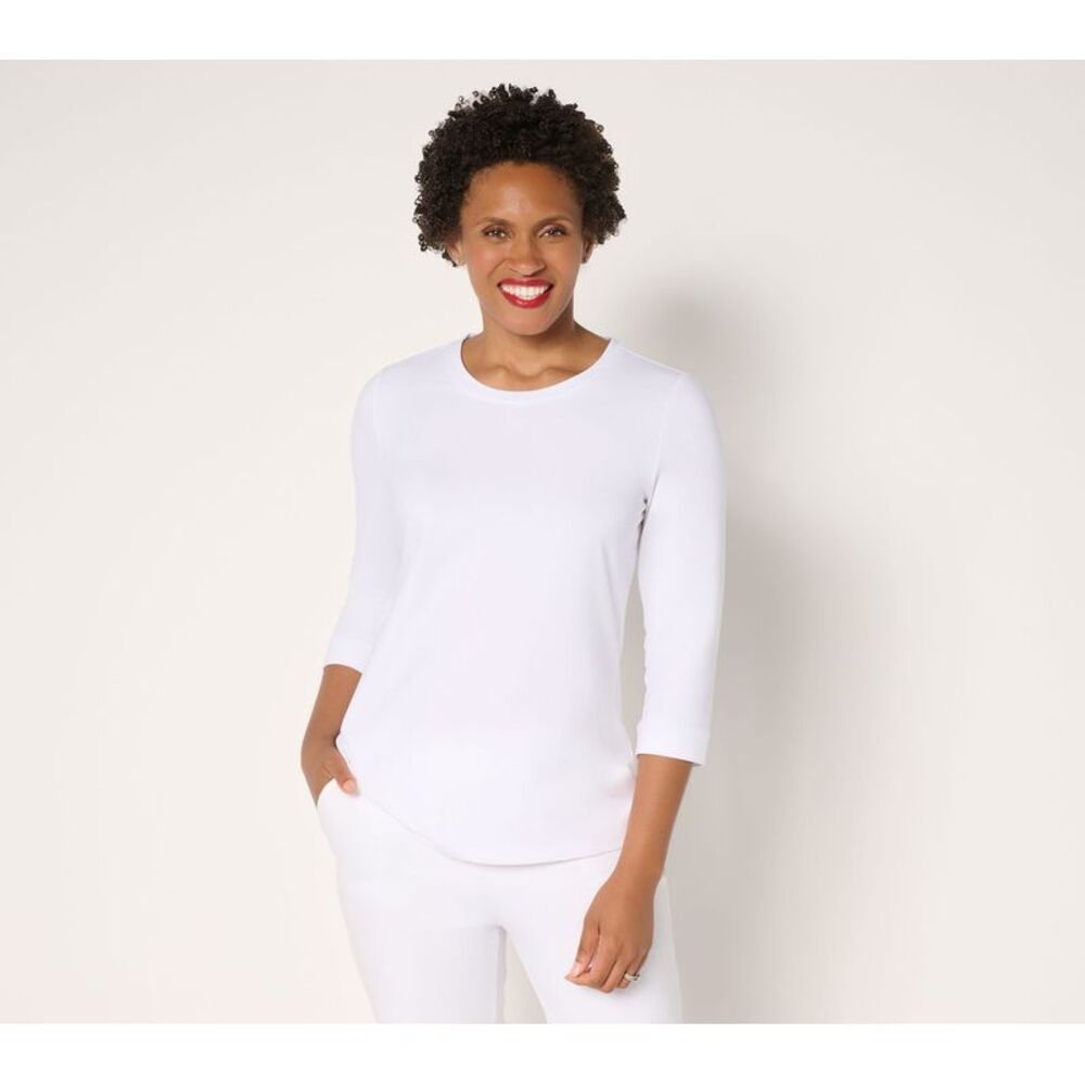 Women Control Women's Top Plus Sz 1X Washed Cotton Sleeve White A704065